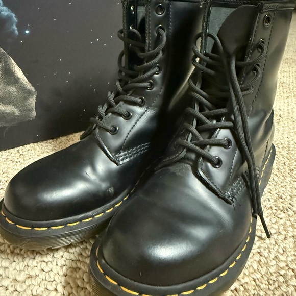 Dr. Martens Black Leather Boots with Yellow Accents - Picture 2 of 6